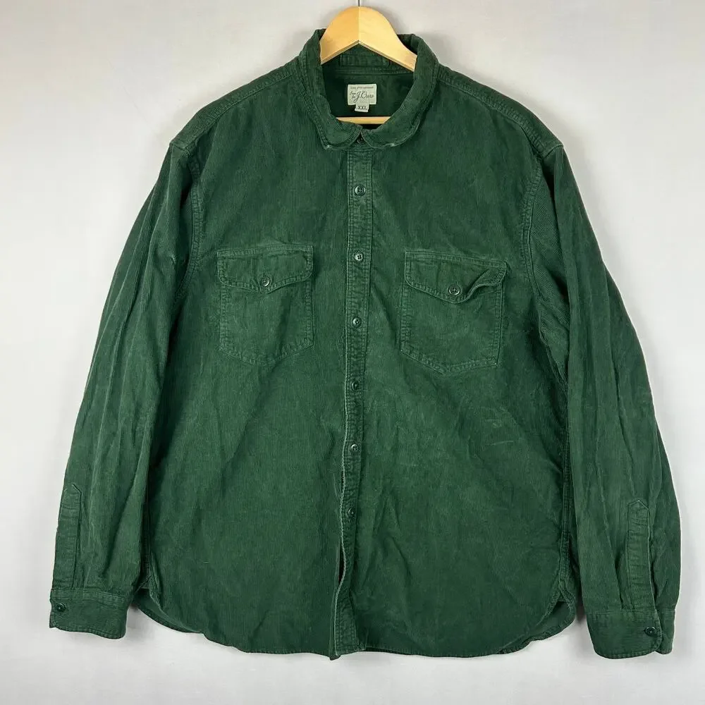 J. Crew Green Corduroy CPO Button Up Shirt Forest Green BJ464 Men's Size XXL